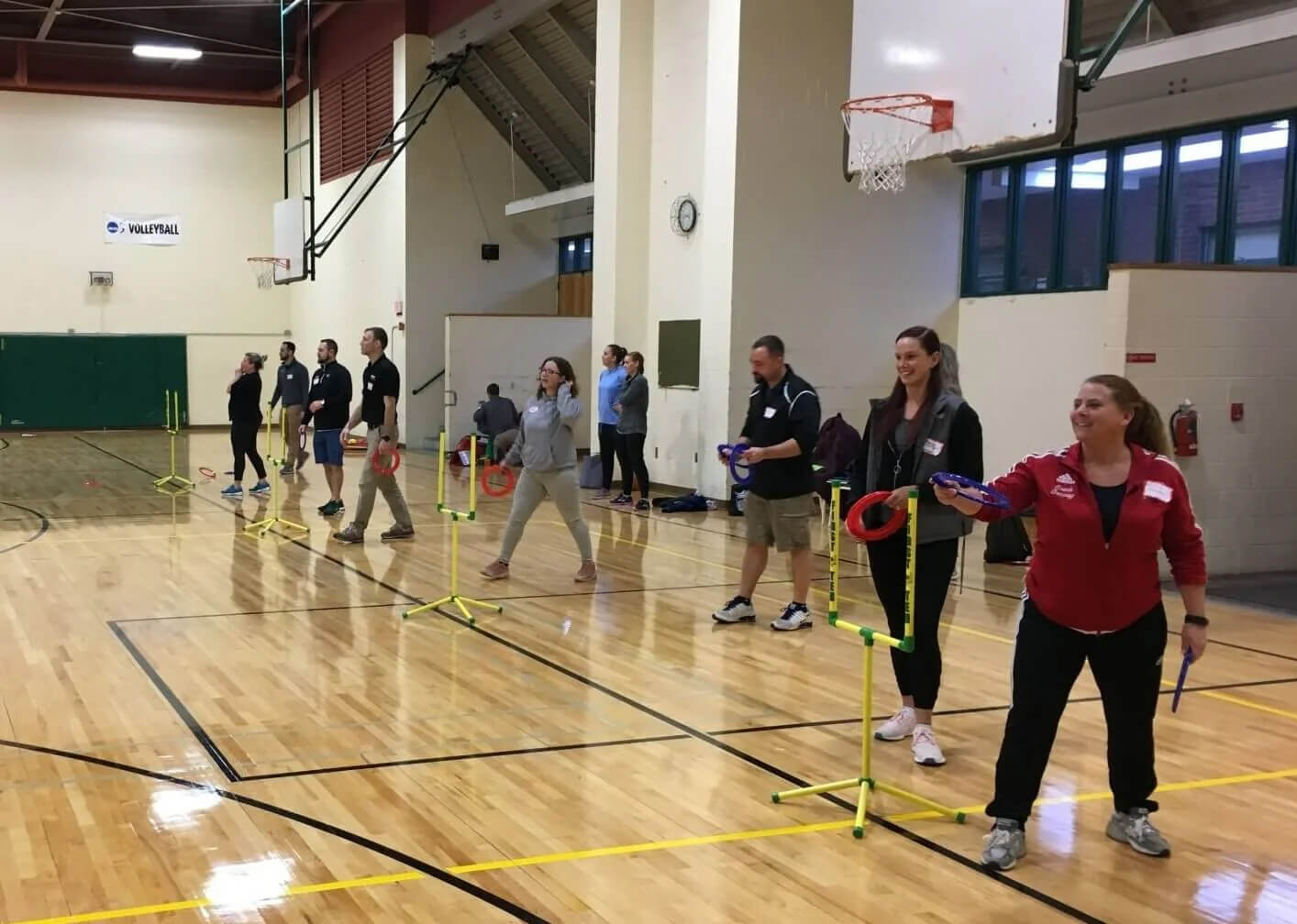 First-N-Ten players in an indoor gym